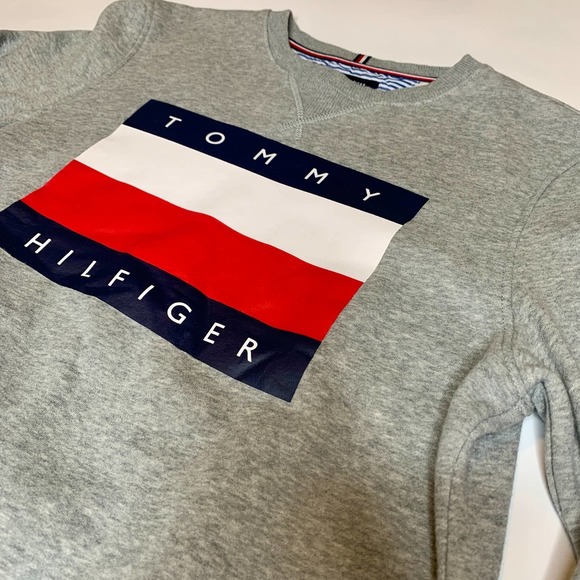 TOMMY HILFIGER Mens Heather Gray Large Graphic Logo Crew Neck Sweatshirt Small - Picture 4 of 9